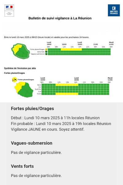 Vigilance fortes pluies orages à La Réunion