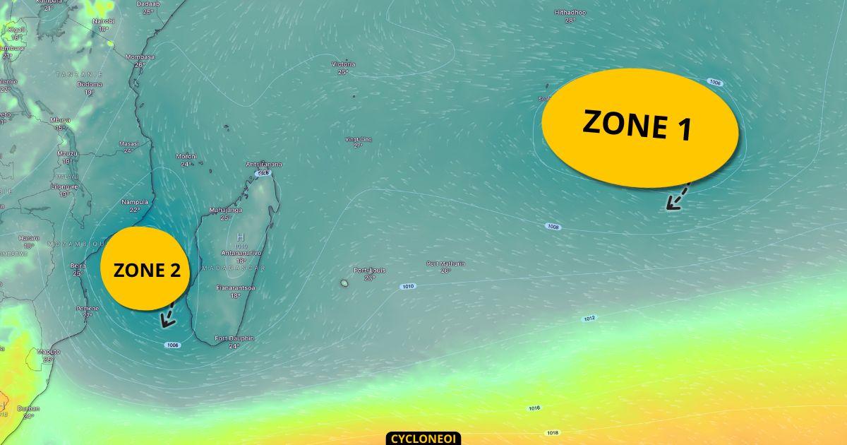 2 zones sous surveillance avec risque potentiel de cyclogenèse