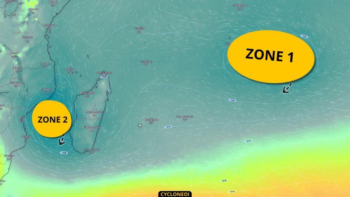 2 zones sous surveillance avec risque potentiel de cyclogenèse