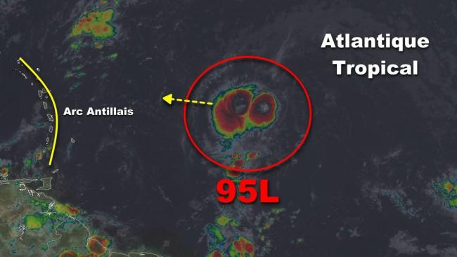 Zone suspecte 95L sous sruveillance à plus de 1000 km à l'Est des Petites Antilles