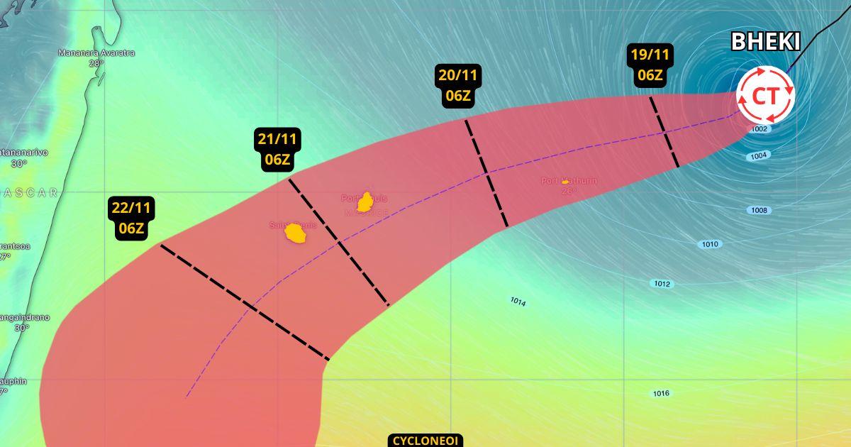 Cyclone BHEKI : une trajectoire qui se décale vers le Sud