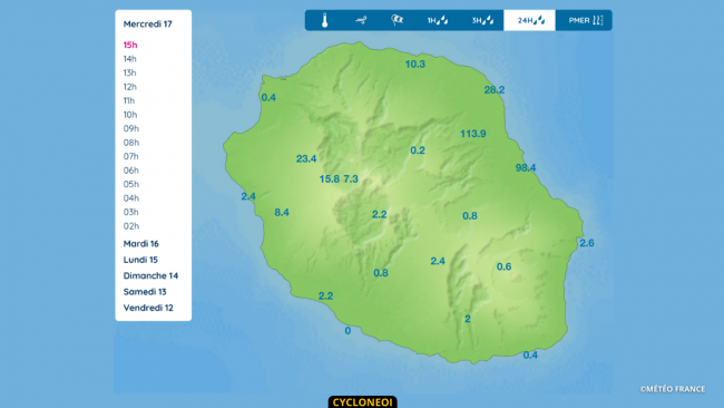 La Réunion : Plus de 100 mm par endroit dans l’Est en 24h