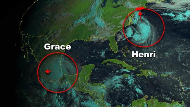 L'ouragan Grace sur le Mexique et l'ouragan Henri vers le Nord-Est des Étas-Unis